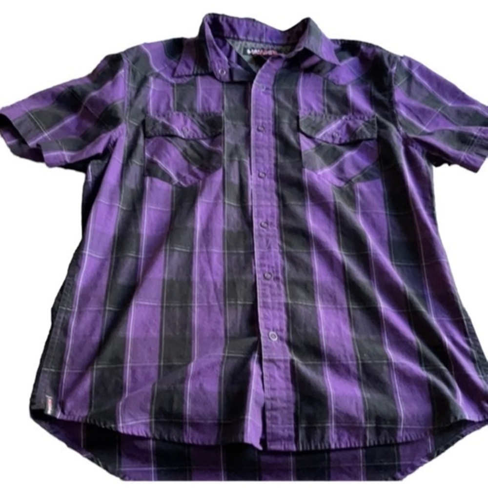 Tony Hawk Black/Purple Checkered Button Down Top Med Men’s